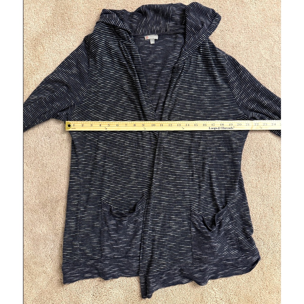 Talbots Hooded Open Front Cardigan Women's L Navy White Stripe 100% Cotton - Picture 3 of 9